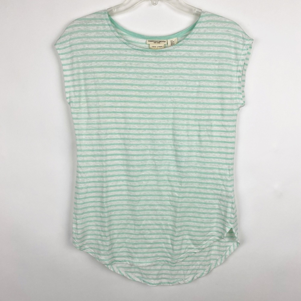 Christian Siriano New York Green White Striped Linen Tunic Top Womens Size Small